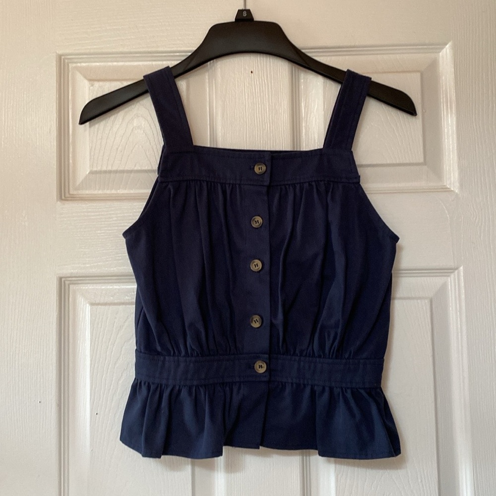Ciao Lucia Cotton Navy Blue Button Down Blouse Vest Tank Top Shirt